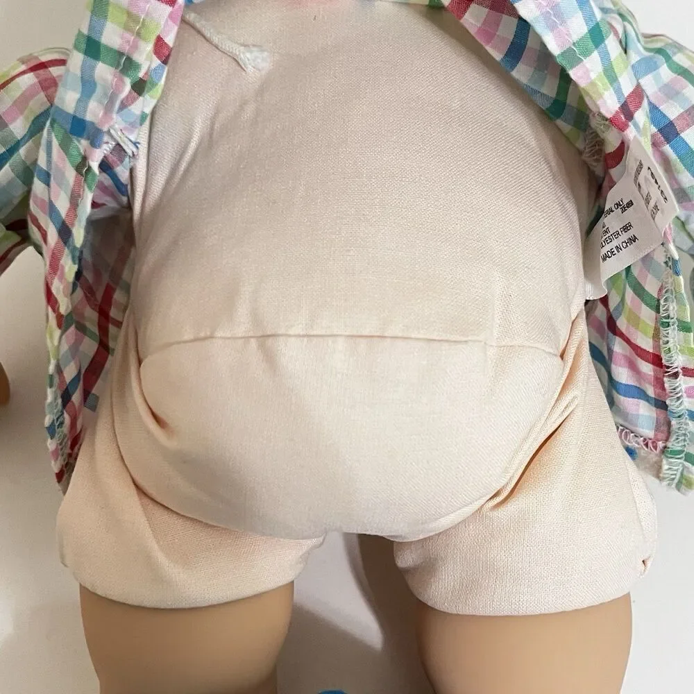 American Girl Bitty Baby Boy Twin Doll Brown Hair Brown Eyes Plaid Shirt 16